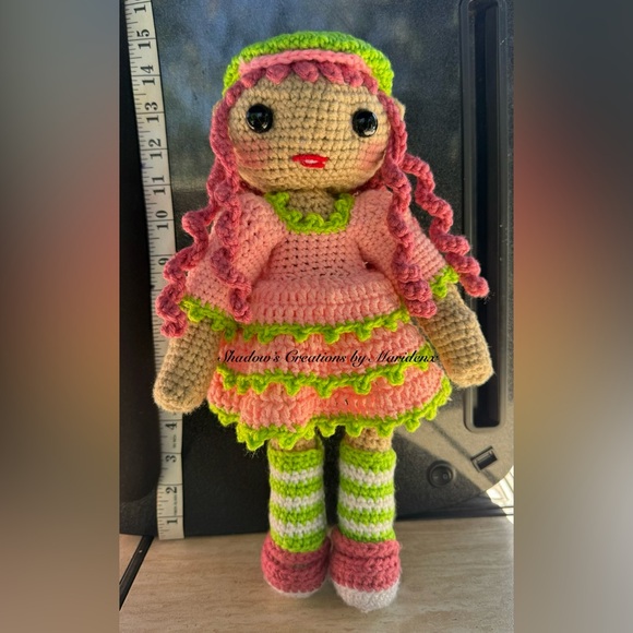 Crochet Doll with Pink and Green Dress